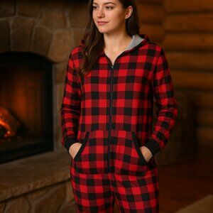 Ekouaer Buffalo Plaid Hooded 1 PC. Pajamas/Jumpsuit XL Athleisure Cottagecore